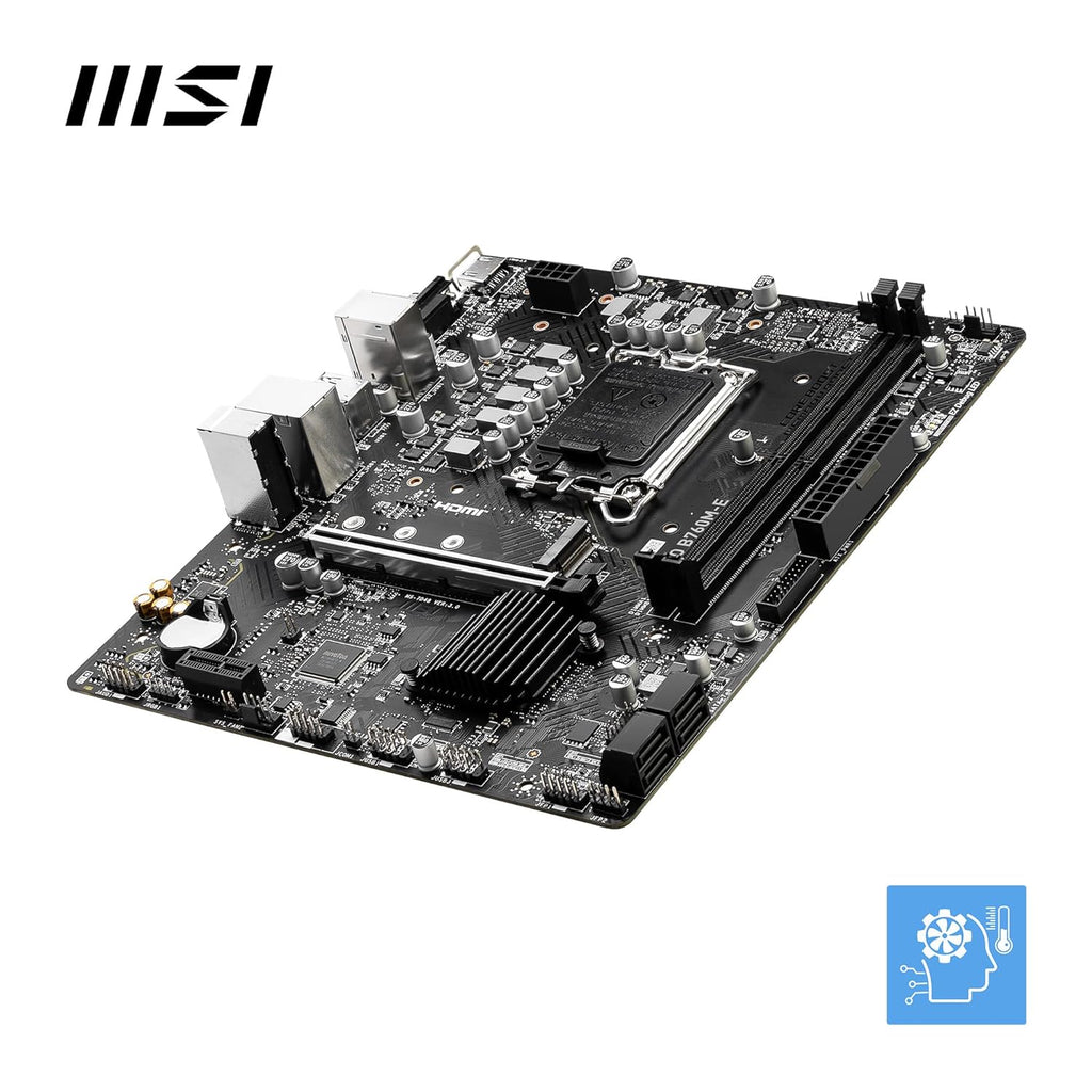 MSI PRO B760M-E Motherboard, Micro-ATX - Supports 14th/13th/12th Gen Intel Core Processors, LGA 1700 - DDR5 Memory Boost 5600MHz, PCIe 4.0 x16 Slot, M.2 Gen4 Slot/ اللوحة الأم إم إس آي برو B760M-E