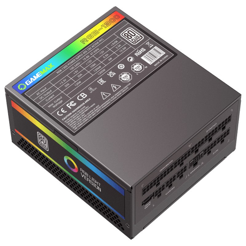 GameMax RGB-1300 (5.0) 80 Plus Platinum 1300Watt Fully Modular RGB Gaming Power Supply - Black