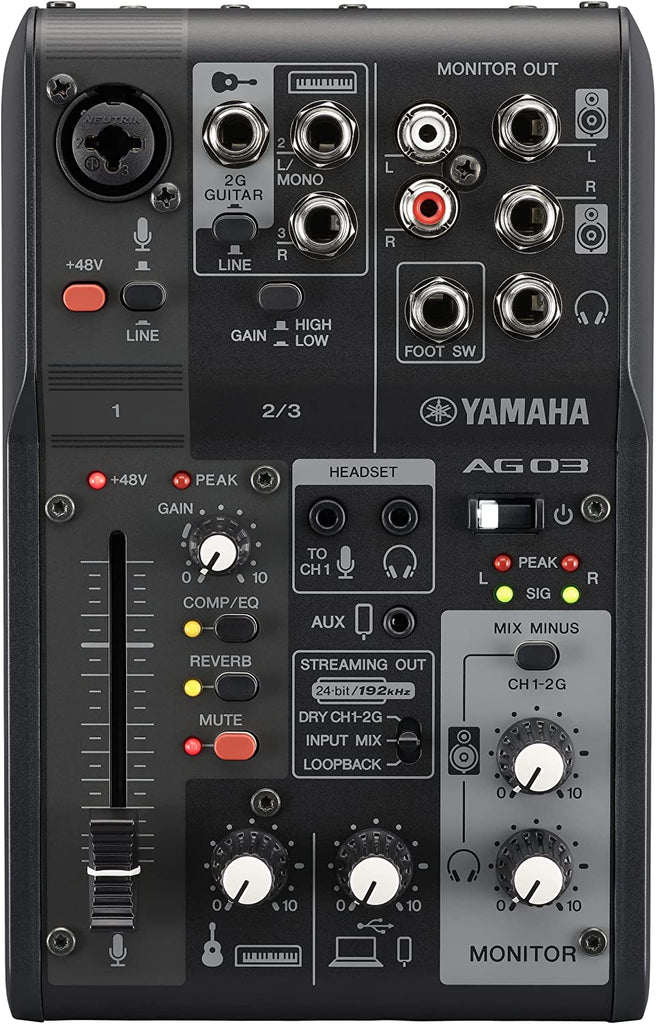 YAMAHA AG03MK2 Live Streaming Mixer, XLR supported, 6-Channel Live Streaming Loopback Mixer/USB Interface