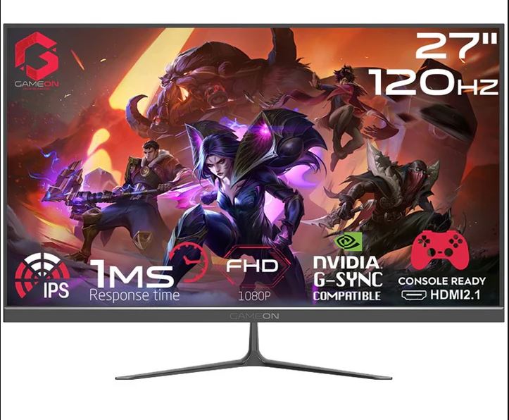 شاشة ألعاب GAMEON GOES27FHD120IPS مقاس 27 بوصة بدقة FHD، وتردد 120 هرتز، ووقت استجابة 0.5 مللي ثانية، ومنفذ HDMI 2.1، وتقنية IPS (تدعم PS5)/GAMEON GOES27FHD120IPS 27
