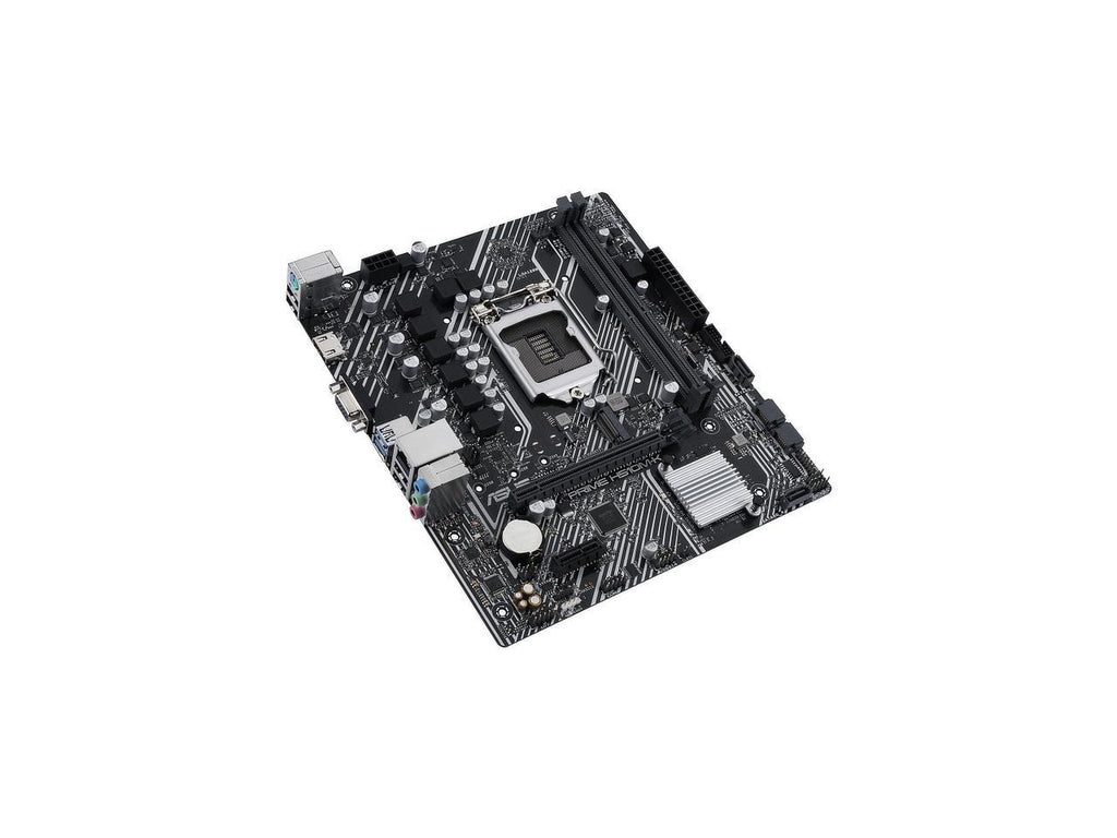 Asus Prime H510M-K (LGA 1200) micro ATX motherboard with PCIe 4.0, 32Gbps M.2 slot, Intel® 1 Gb Ethernet, HDMI, D-Sub, USB 3.2 Gen 1 Type-A, SATA 6 Gbps, COM header, and RGB header
