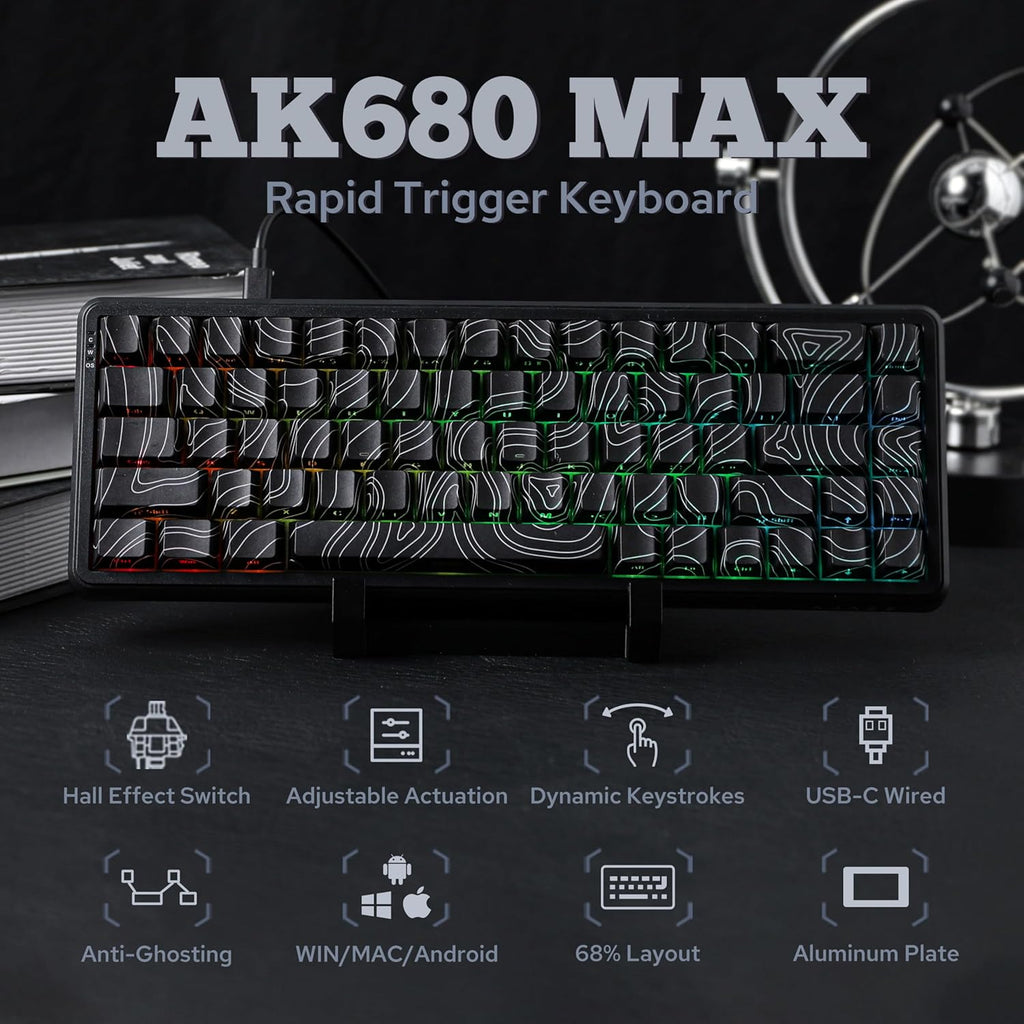 AJAZZ AK680 MAX 68% Top-mounted Mechanical Keyboard With Magnetic Switch Contour Black | لوحة مفاتيح ميكانيكية AJAZZ AK680 MAX 68% مثبتة في الأعلى مع مفتاح مغناطيسي، لون أسود