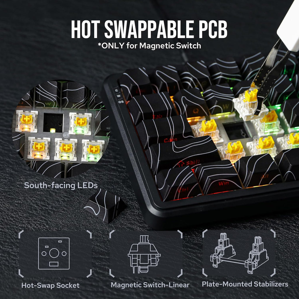AJAZZ AK680 MAX 68% Top-mounted Mechanical Keyboard With Magnetic Switch Contour Black | لوحة مفاتيح ميكانيكية AJAZZ AK680 MAX 68% مثبتة في الأعلى مع مفتاح مغناطيسي، لون أسود