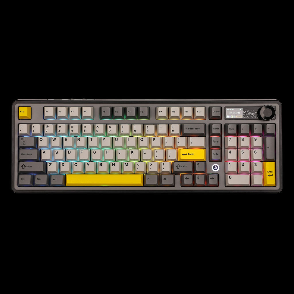 AJAZZ AK980 98% Hot-Swappable Maillard Switch Wired & Wireless Mechanical Keyboard with TFT Color Screen Black/Grey/Yellow | لوحة مفاتيح ميكانيكية AJAZZ AK980 قابلة للتبديل السريع بنسبة 98% سلكية ولاسلكية مع شاشة TFT ملونة أسود/رمادي/أصفر