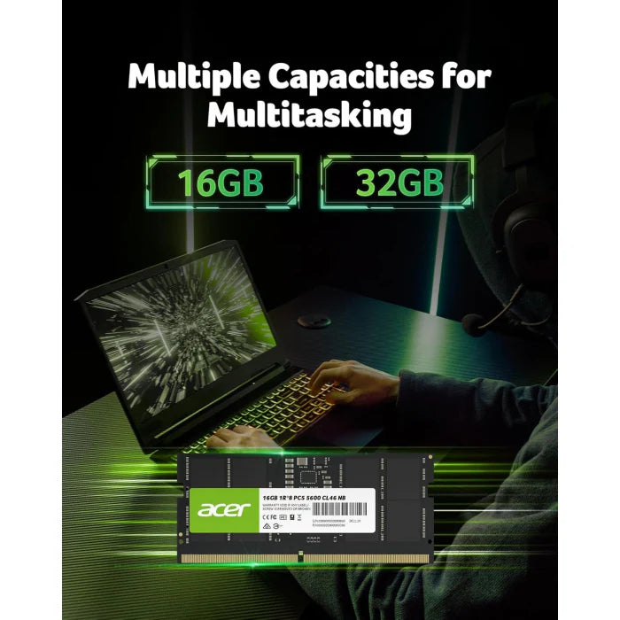 Acer 16GB DDR5 5600MHz CL46 Laptop Memory | ذاكرة كمبيوتر محمول Acer CL46 DDR5 سعة 16 جيجابايت وتردد 5600 ميجاهرتز