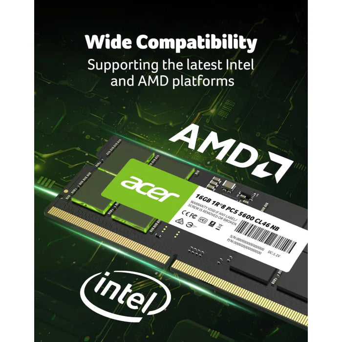 Acer 16GB DDR5 5600MHz CL46 Laptop Memory | ذاكرة كمبيوتر محمول Acer CL46 DDR5 سعة 16 جيجابايت وتردد 5600 ميجاهرتز