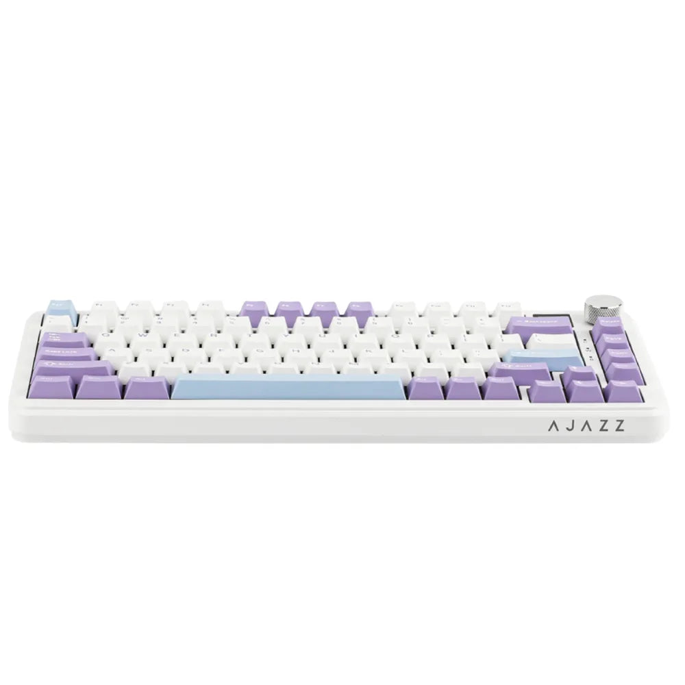 Ajazz AK820 MAX Maillard Switch Wireless, Bluetooth Gaming Keyboard, Purple-White-Blue, Tri-Mode with Screen |  لوحة مفاتيح الألعاب اللاسلكية  بمفاتيح Maillard (اتصال لاسلكي وبلوتوث)، ألوان بنفسجي وأبيض وأزرق، تدعم ثلاثة أوضاع للاتصال ومزودة بشاشة.