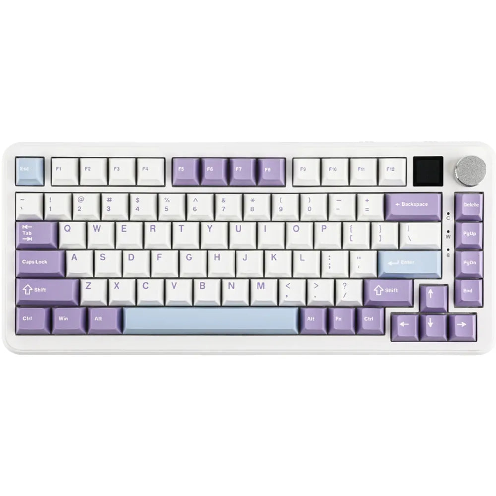 Ajazz AK820 MAX Maillard Switch Wireless, Bluetooth Gaming Keyboard, Purple-White-Blue, Tri-Mode with Screen |  لوحة مفاتيح الألعاب اللاسلكية  بمفاتيح Maillard (اتصال لاسلكي وبلوتوث)، ألوان بنفسجي وأبيض وأزرق، تدعم ثلاثة أوضاع للاتصال ومزودة بشاشة.