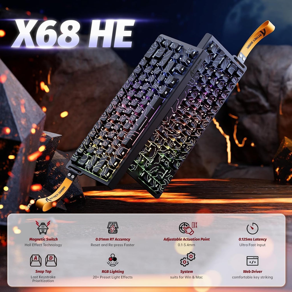 ATTACK SHARK X68 HE Rapid Trigger Keyboard Magnetic Switch| مفتاح مغناطيسي للوحة المفاتيح ATTACK SHARK X68 HE سريع التشغيل