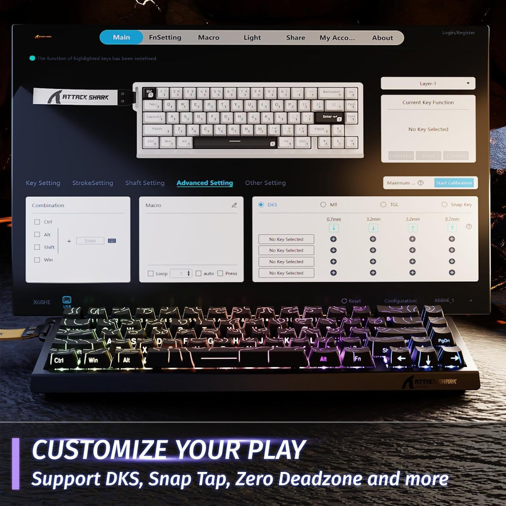 ATTACK SHARK X68 HE Rapid Trigger Keyboard Magnetic Switch| مفتاح مغناطيسي للوحة المفاتيح ATTACK SHARK X68 HE سريع التشغيل