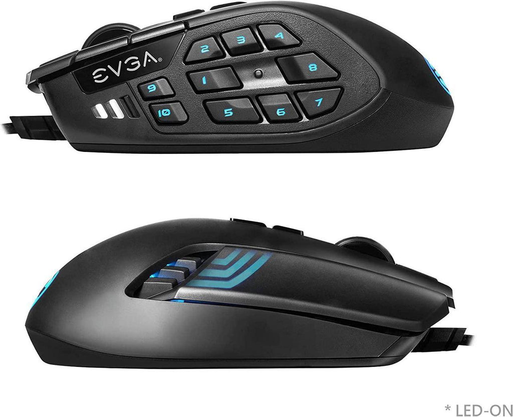 EVGA X15 MMO Gaming Mouse, 8k, Wired, Black, Customizable, 16,000 DPI, 5 Profiles, 20 Buttons. ماوس ألعاب EVGA X15 MMO، 8 كيلو، سلكي، أسود، قابل للتخصيص، 16000 نقطة في البوصة، 5 ملفات تعريف، 20 زرًا.