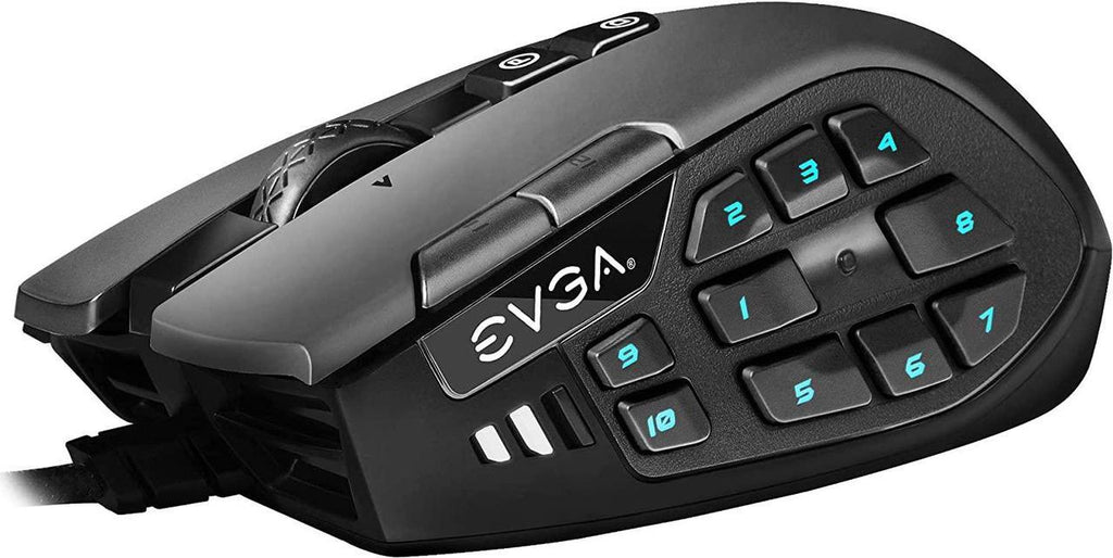 EVGA X15 MMO Gaming Mouse, 8k, Wired, Black, Customizable, 16,000 DPI, 5 Profiles, 20 Buttons. ماوس ألعاب EVGA X15 MMO، 8 كيلو، سلكي، أسود، قابل للتخصيص، 16000 نقطة في البوصة، 5 ملفات تعريف، 20 زرًا.