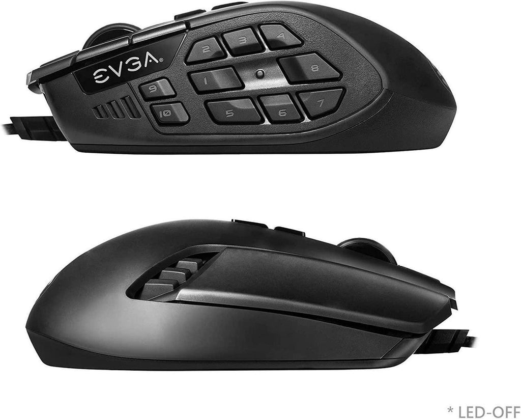 EVGA X15 MMO Gaming Mouse, 8k, Wired, Black, Customizable, 16,000 DPI, 5 Profiles, 20 Buttons. ماوس ألعاب EVGA X15 MMO، 8 كيلو، سلكي، أسود، قابل للتخصيص، 16000 نقطة في البوصة، 5 ملفات تعريف، 20 زرًا.