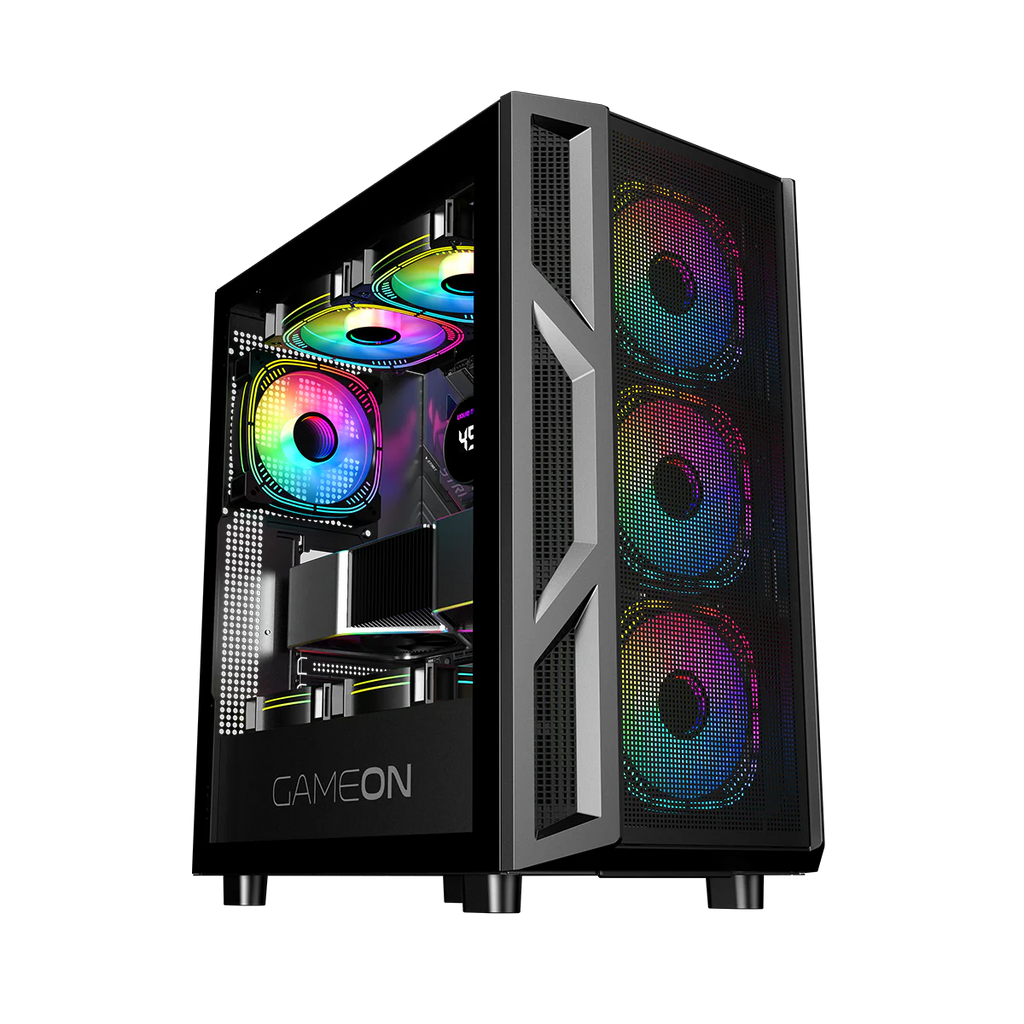 GAMEON Trident IV Series Mid Tower Gaming Case - Black (4 ARGB Fans Included) | علبة ألعاب GAMEON Trident IV Series Mid Tower - أسود (تتضمن 4 مراوح ARGB)