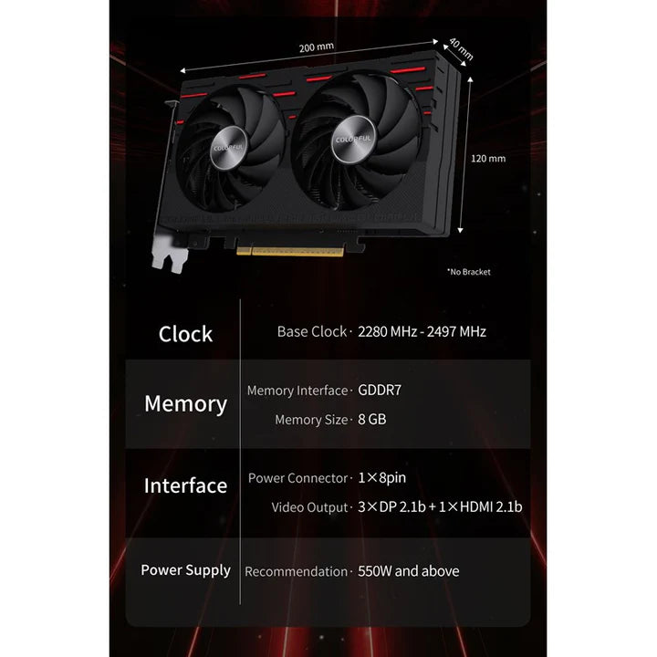 Colorful GeForce RTX 5060 Gaming DUO 8GB-V GDDR7 Gaming Graphics Card | بطاقة رسوميات بسعة 8 جيجابايت