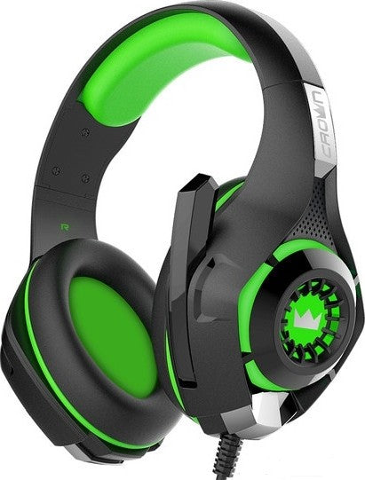 Crown Micro Gaming Headset - Black/Green | CMGH-101T-BG | سماعة ألعاب كراون مايكرو - أسود/أخضر | CMGH-101T-BG