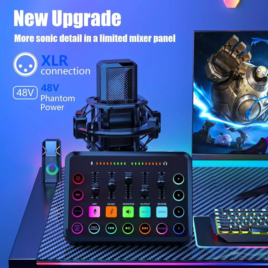 F11 Gaming Audio Mixer Interface, 48V Phantom Power, Voice Change | واجهة خلاط صوت للألعاب F11، طاقة فانتوم 48 فولت، تغيير الصوت