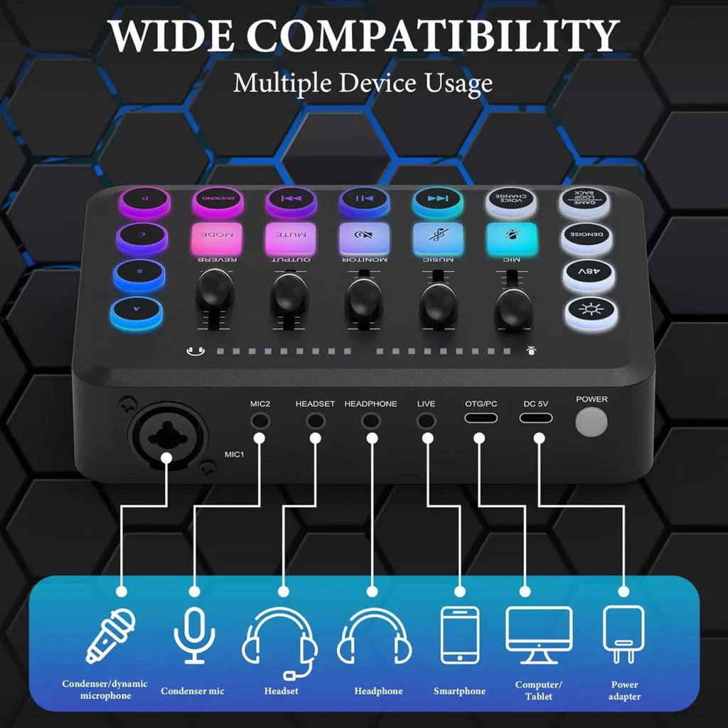 F11 Gaming Audio Mixer Interface, 48V Phantom Power, Voice Change | واجهة خلاط صوت للألعاب F11، طاقة فانتوم 48 فولت، تغيير الصوت