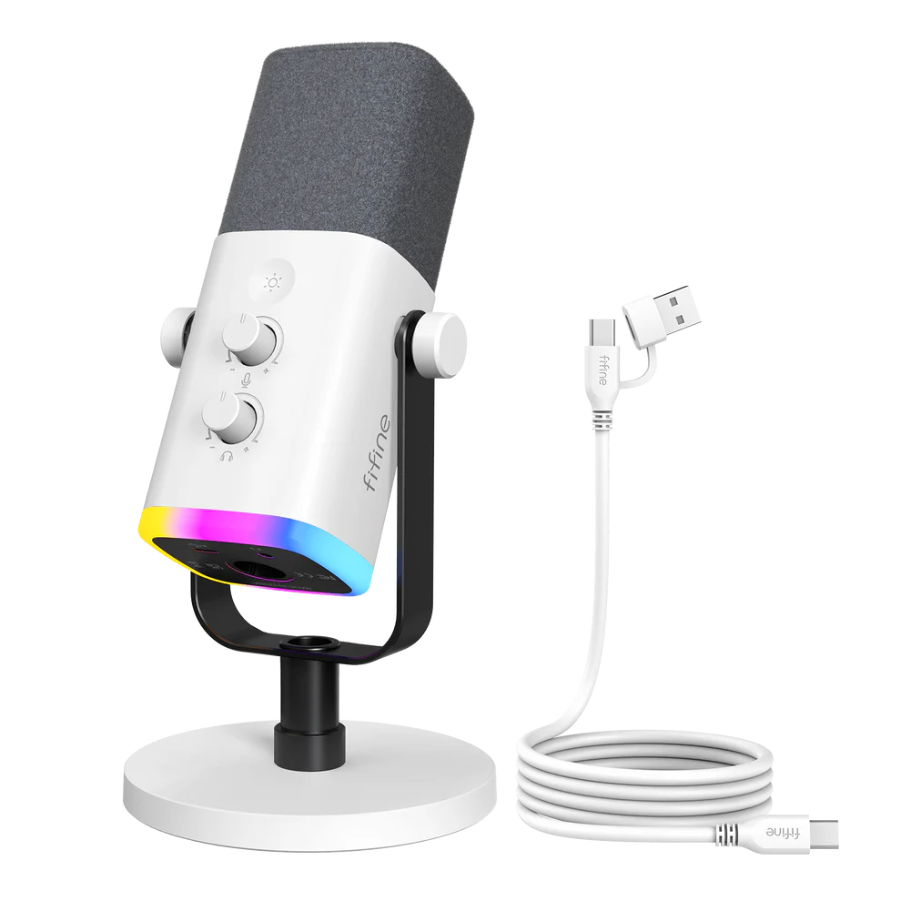 FIFINE AmpliGame AM8 USB/XLR Dynamic Microphone with RGB|ميكروفون FIFINE AmpliGame AM8 الديناميكي USB/XLR مع إضاءة RGB