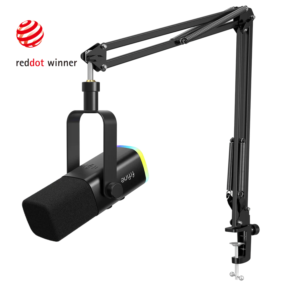 FIFINE AmpliGame AM8T USB/XLR Dynamic Microphone Kit with Boom Arm Stand | طقم ميكروفون ديناميكي FIFINE AmpliGame AM8T USB/XLR مع حامل ذراع قابل للطي