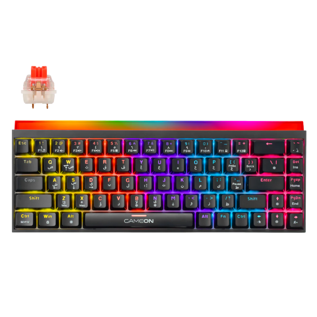 GAMEON PRIMEX Series GO-MK260-RS 60% RGB Mechanical Wired Gaming Keyboard with Customization Software, Red Switch - English/Arabic. لوحة مفاتيح ألعاب ميكانيكية سلكية مع برنامج تخصيص، مفتاح أحمر - الإنجليزية/العربية