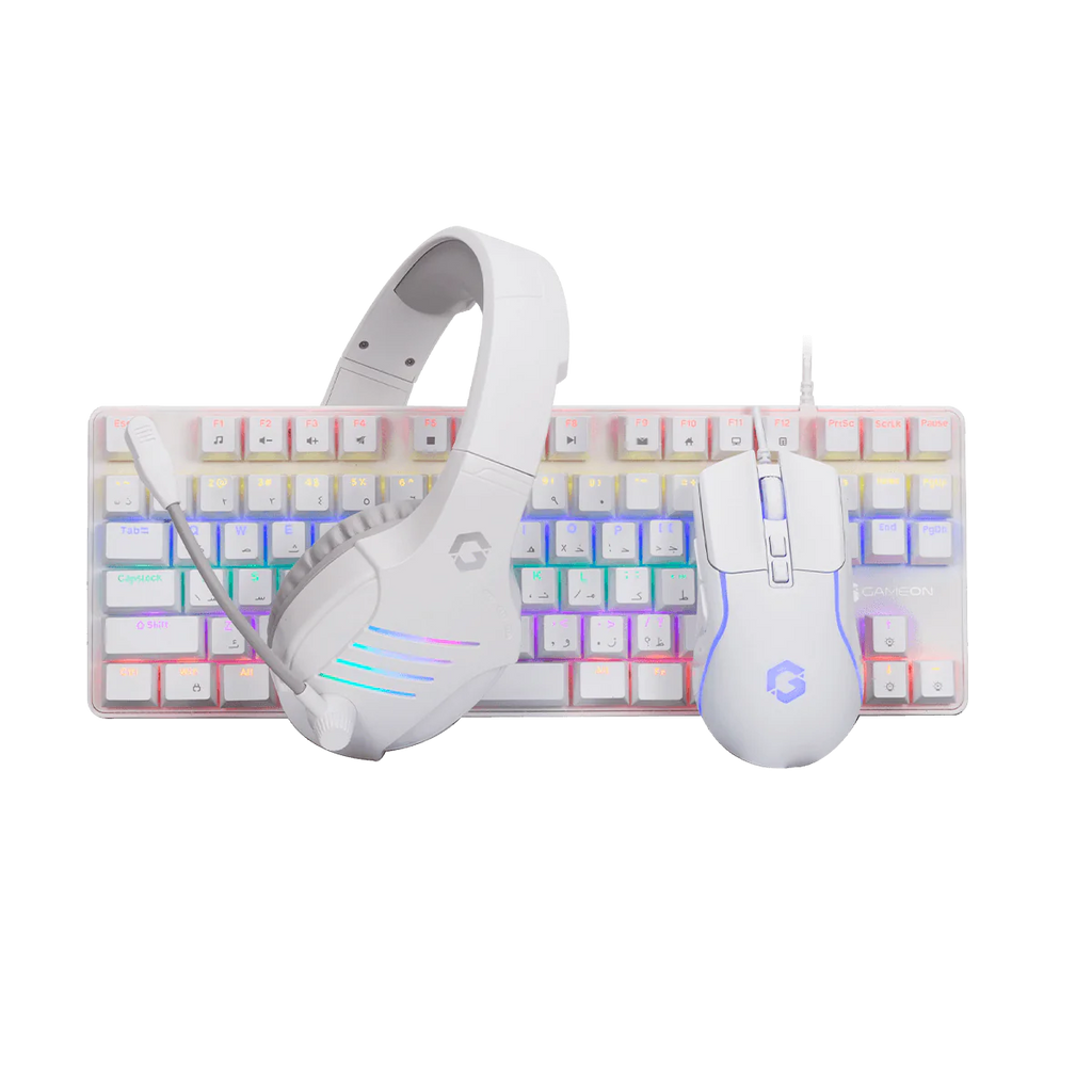 GAMEON VIPER XA All-In-One Artic Series Gaming Bundle (Mechanical Keyboard, Headset, Mouse & Mousepad) White | مجموعة ألعاب GAMEON VIPER XA الكل في واحد من سلسلة Artic (لوحة مفاتيح ميكانيكية، سماعة رأس، ماوس ولوحة ماوس)