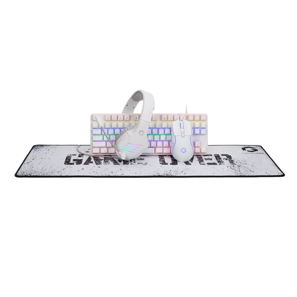 GAMEON VIPER XA All-In-One Artic Series Gaming Bundle (Mechanical Keyboard, Headset, Mouse & Mousepad) White | مجموعة ألعاب GAMEON VIPER XA الكل في واحد من سلسلة Artic (لوحة مفاتيح ميكانيكية، سماعة رأس، ماوس ولوحة ماوس)