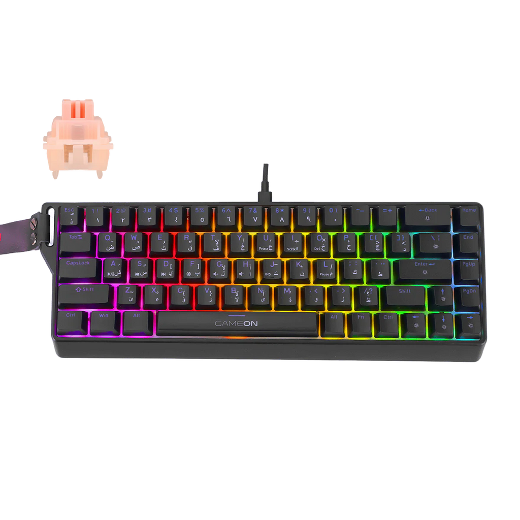 GAMEON MAGPRO Series GOMG1K8-RS 60% Magnetic Mechanical Wired Gaming Keyboard with Customization Software & Wrist Band, Pink Switch - English/Arabic. لوحة مفاتيح ألعاب ميكانيكية مغناطيسية سلكية مع برنامج تخصيص وحزام معصم، مفاتيح وردية - الإنجليزية/العربية