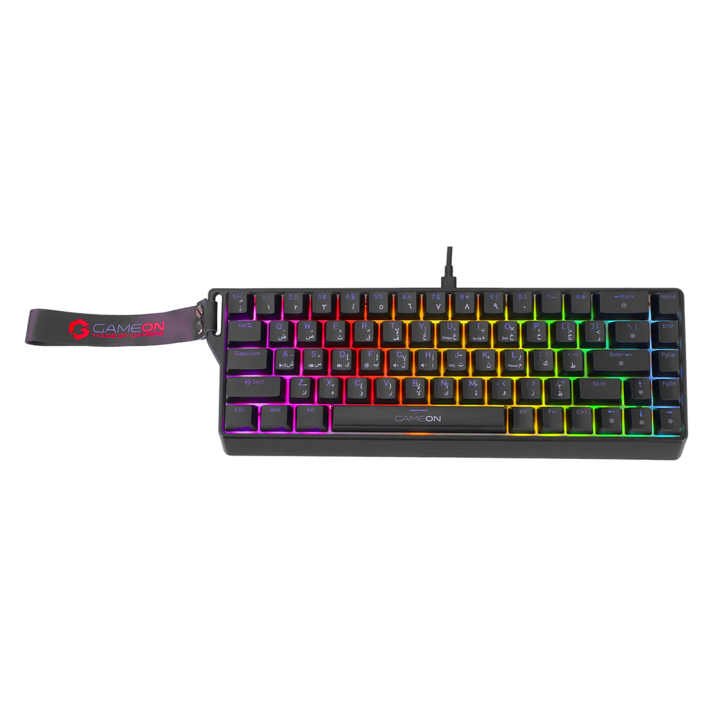 GAMEON MAGPRO Series GOMG1K8-RS 60% Magnetic Mechanical Wired Gaming Keyboard with Customization Software & Wrist Band, Pink Switch - English/Arabic. لوحة مفاتيح ألعاب ميكانيكية مغناطيسية سلكية مع برنامج تخصيص وحزام معصم، مفاتيح وردية - الإنجليزية/العربية