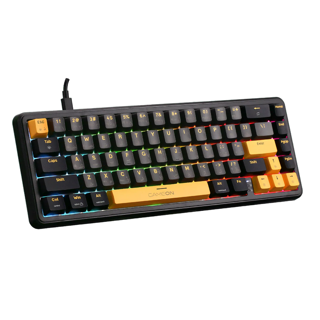 GAMEON VOLT Series GOMGK68-RS 60% RGB Magnetic Mechanical Wired Gaming Keyboard with Customization Software, Pink Switch - English/Arabic. لوحة مفاتيح ألعاب ميكانيكية مغناطيسية سلكية مع برنامج تخصيص، مفاتيح وردية - الإنجليزية/العربية