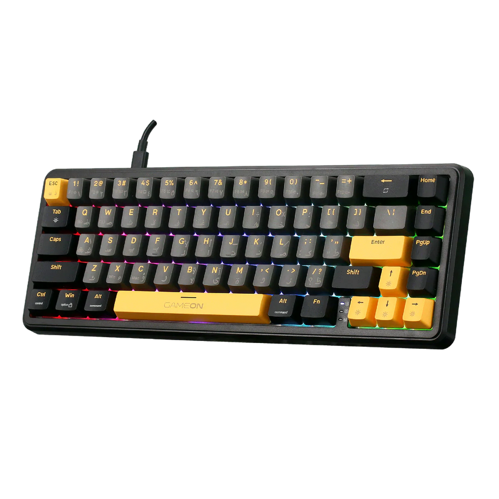 GAMEON VOLT Series GOMGK68-RS 60% RGB Magnetic Mechanical Wired Gaming Keyboard with Customization Software, Pink Switch - English/Arabic. لوحة مفاتيح ألعاب ميكانيكية مغناطيسية سلكية مع برنامج تخصيص، مفاتيح وردية - الإنجليزية/العربية