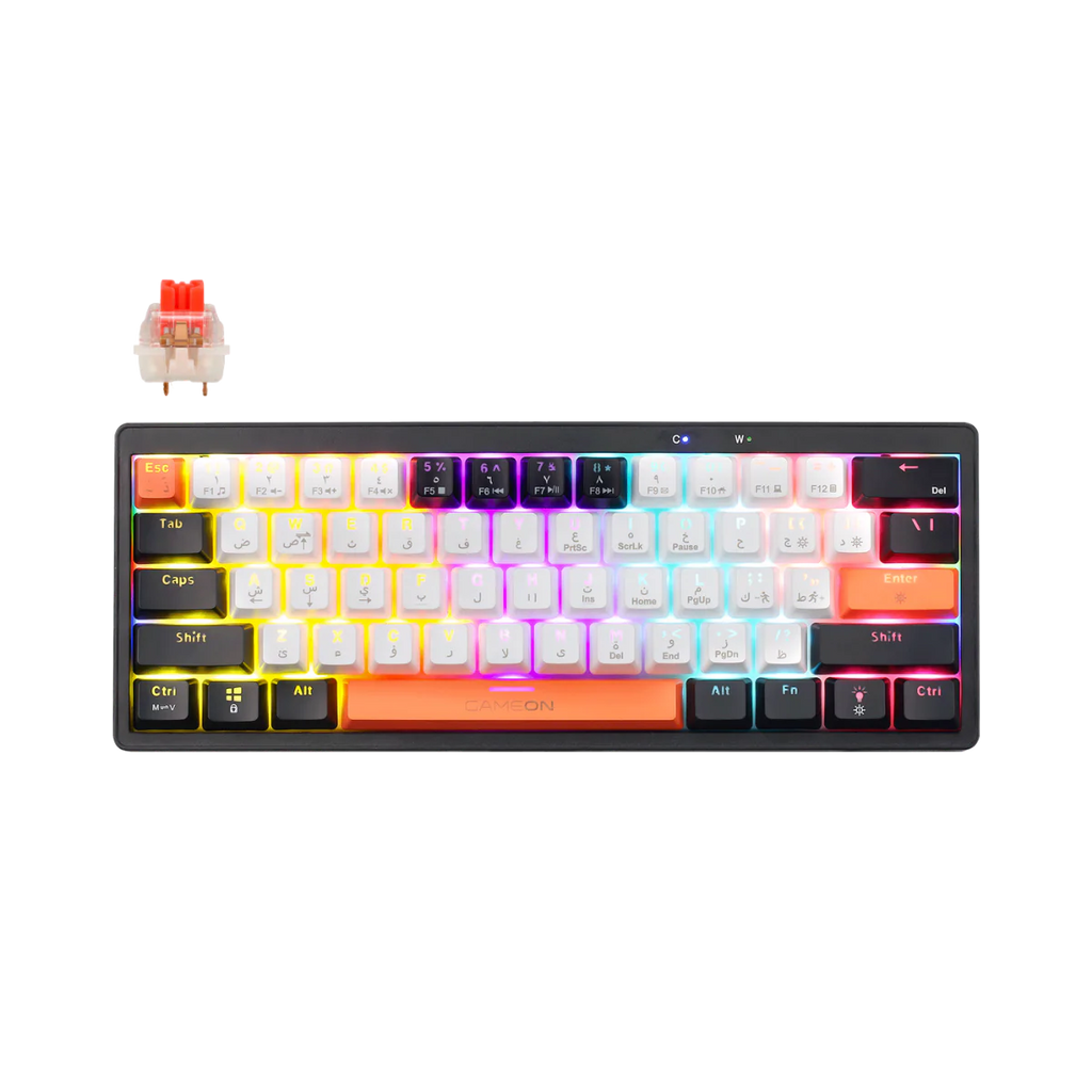 GAMEON AEROX Series GOMK160-RS 60% RGB Mechanical Wired Gaming Keyboard, Red Switch - English/Arabic. لوحة مفاتيح ميكانيكية سلكية للألعاب، بمفاتيح حمراء - الإنجليزية/العربية