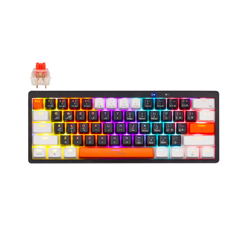 GAMEON AEROX Series GOMK60-RS 60% RGB Mechanical Wired Gaming Keyboard, Red Switch - English/Arabic . لوحة مفاتيح ألعاب ميكانيكية سلكية بإضاءة RGB بنسبة 60%، بمفاتيح حمراء - الإنجليزية/العربية
