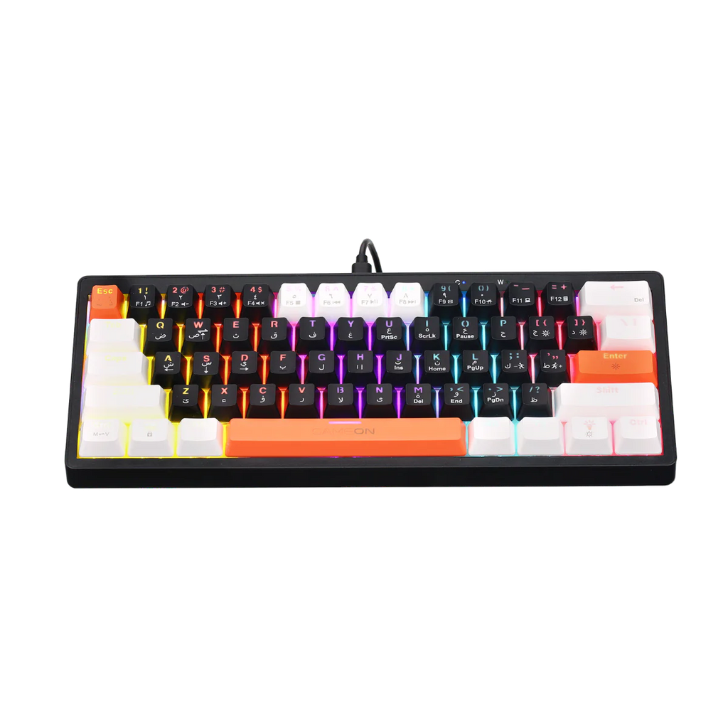 GAMEON AEROX Series GOMK60-RS 60% RGB Mechanical Wired Gaming Keyboard, Red Switch - English/Arabic . لوحة مفاتيح ألعاب ميكانيكية سلكية بإضاءة RGB بنسبة 60%، بمفاتيح حمراء - الإنجليزية/العربية