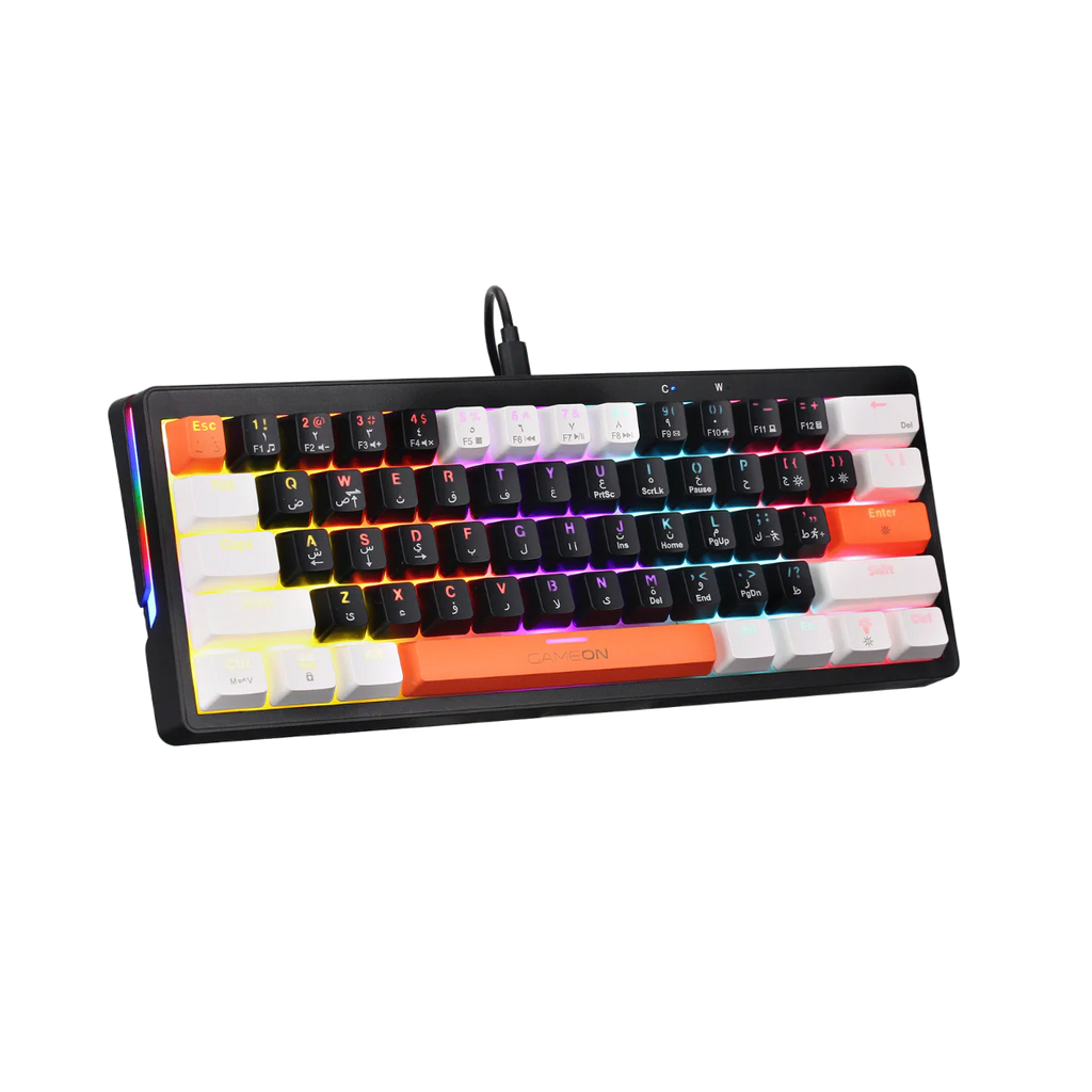 GAMEON AEROX Series GOMK60-RS 60% RGB Mechanical Wired Gaming Keyboard, Red Switch - English/Arabic . لوحة مفاتيح ألعاب ميكانيكية سلكية بإضاءة RGB بنسبة 60%، بمفاتيح حمراء - الإنجليزية/العربية