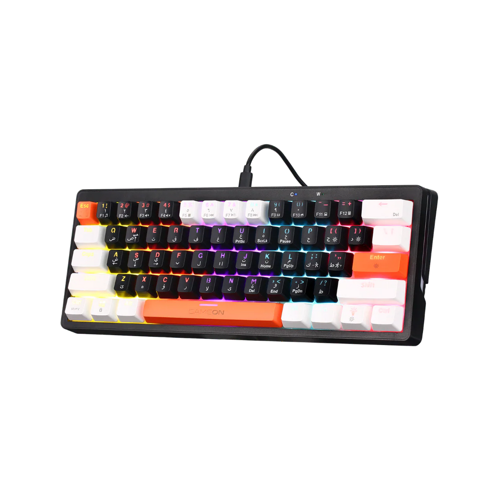 GAMEON AEROX Series GOMK60-RS 60% RGB Mechanical Wired Gaming Keyboard, Red Switch - English/Arabic . لوحة مفاتيح ألعاب ميكانيكية سلكية بإضاءة RGB بنسبة 60%، بمفاتيح حمراء - الإنجليزية/العربية
