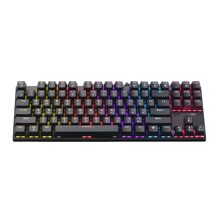 GAMEON KENORA Series GOMK87-RS 80% RGB Mechanical Wired Gaming Keyboard, Red Switch - English/Arabic. لوحة مفاتيح ألعاب ميكانيكية سلكية بإضاءة RGB بنسبة 80%، بمفاتيح حمراء - الإنجليزية/العربية