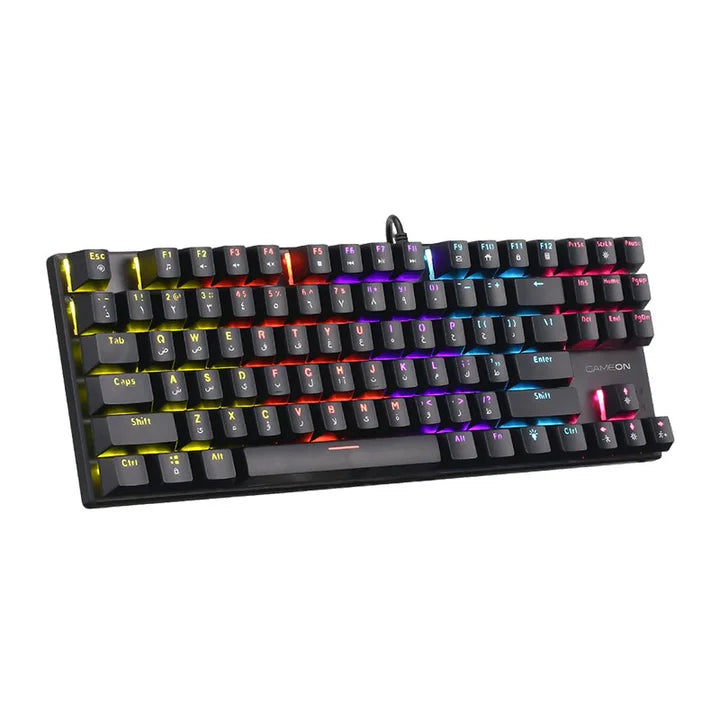 GAMEON KENORA Series GOMK87-RS 80% RGB Mechanical Wired Gaming Keyboard, Red Switch - English/Arabic. لوحة مفاتيح ألعاب ميكانيكية سلكية بإضاءة RGB بنسبة 80%، بمفاتيح حمراء - الإنجليزية/العربية
