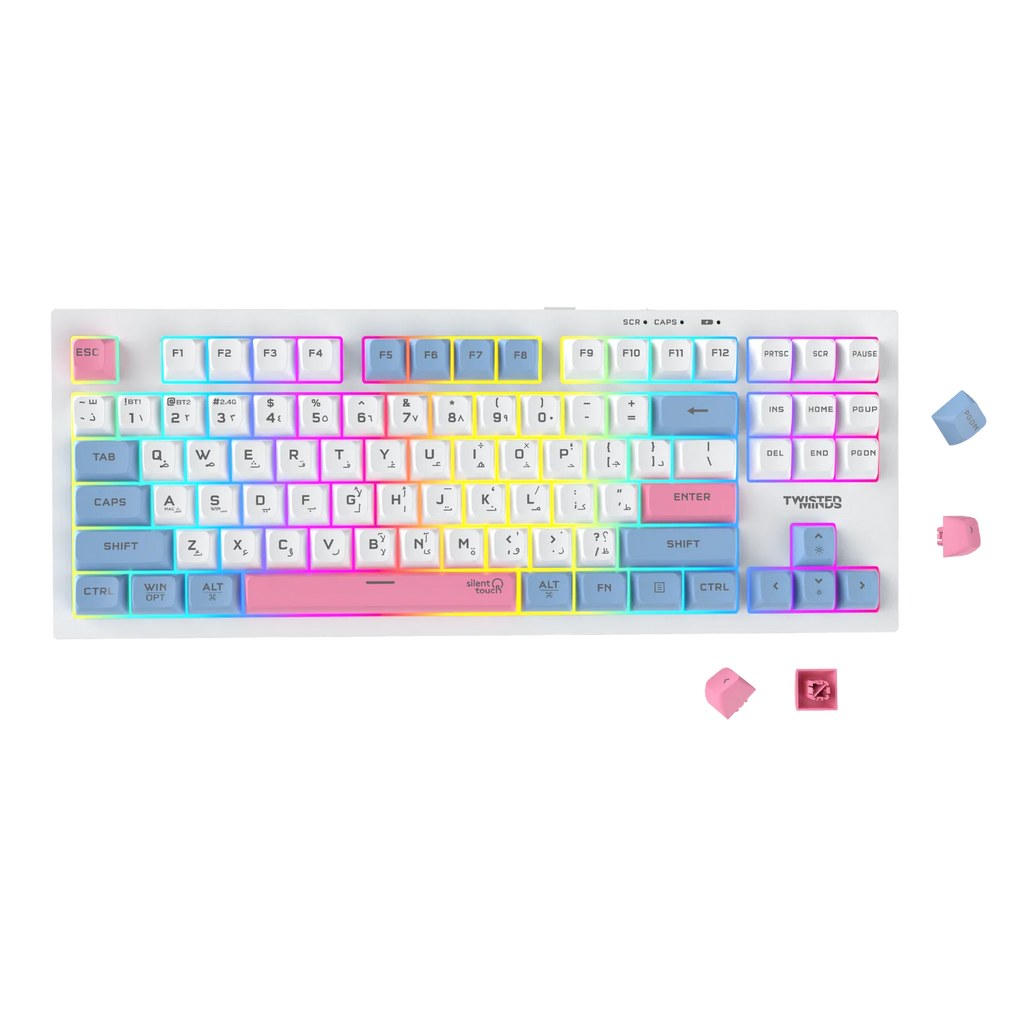 Gaming Spectrum Pro Series 75% Compact Size 87 keys Wireless Membrane Keyboard - (English / Arabic) Layout -Twisted Minds TM-MK75-WL | لوحة مفاتيح لاسلكية غشائية (Membrane) من سلسلة Spectrum Pro - حجم مدمج (75%)، 87 مفتاحاً - تخطيط (إنجليزي / عربي) -