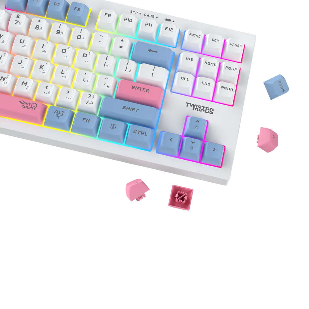 Gaming Spectrum Pro Series 75% Compact Size 87 keys Wireless Membrane Keyboard - (English / Arabic) Layout -Twisted Minds TM-MK75-WL | لوحة مفاتيح لاسلكية غشائية (Membrane) من سلسلة Spectrum Pro - حجم مدمج (75%)، 87 مفتاحاً - تخطيط (إنجليزي / عربي) -