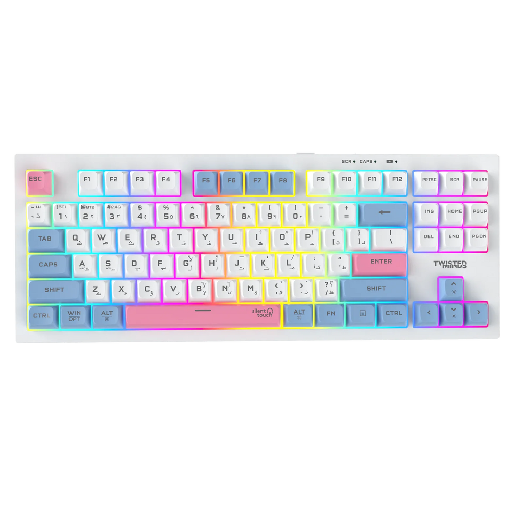 Gaming Spectrum Pro Series 75% Compact Size 87 keys Wireless Membrane Keyboard - (English / Arabic) Layout -Twisted Minds TM-MK75-WL | لوحة مفاتيح لاسلكية غشائية (Membrane) من سلسلة Spectrum Pro - حجم مدمج (75%)، 87 مفتاحاً - تخطيط (إنجليزي / عربي) -