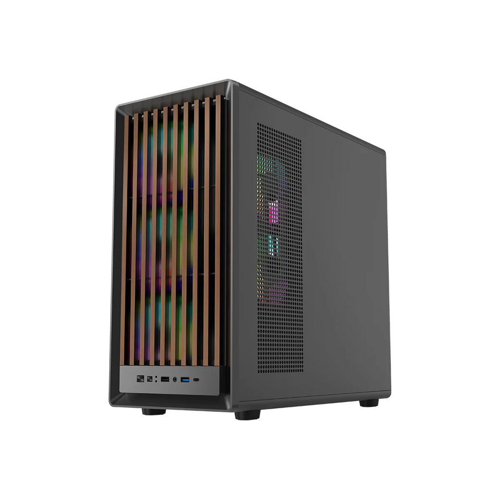 GAMEON TIMBER Midnight I Series ARGB + PWM Mid Tower Gaming Case - Wood/Black | صندوق ألعاب GAMEON TIMBER Midnight I Series ARGB + PWM متوسط الحجم - خشب/أسود