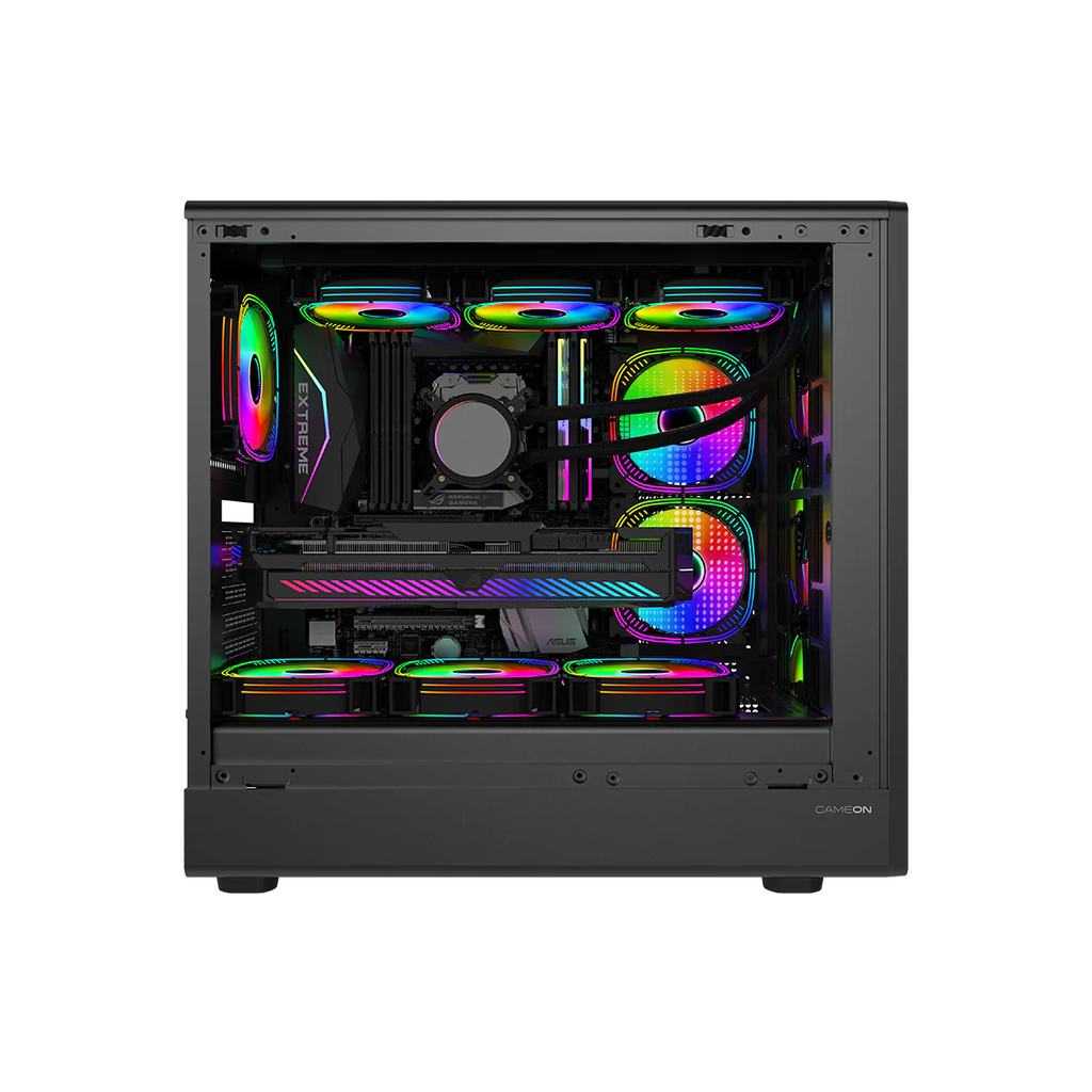 GAMEON TIMBER Midnight I Series ARGB + PWM Mid Tower Gaming Case - Wood/Black | صندوق ألعاب GAMEON TIMBER Midnight I Series ARGB + PWM متوسط الحجم - خشب/أسود