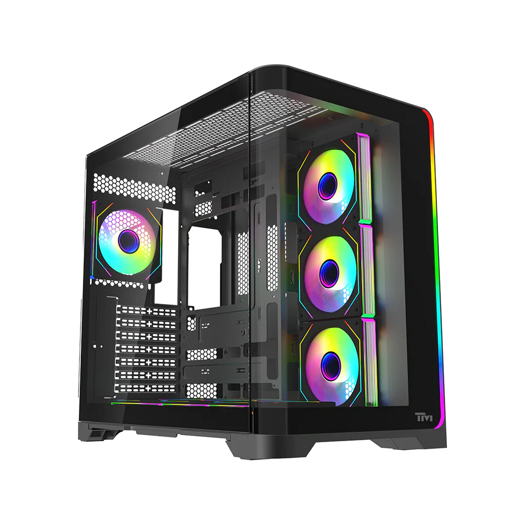 Twisted Minds  ATX Mid Tower Gaming Case Flux Series -  Black (7 ARGB Fans Included) TM-FLUX-B | علبة ألعاب Twisted Minds ATX متوسطة الحجم من سلسلة Flux - أسود (تتضمن 7 مراوح ARGB) TM-FLUX-B