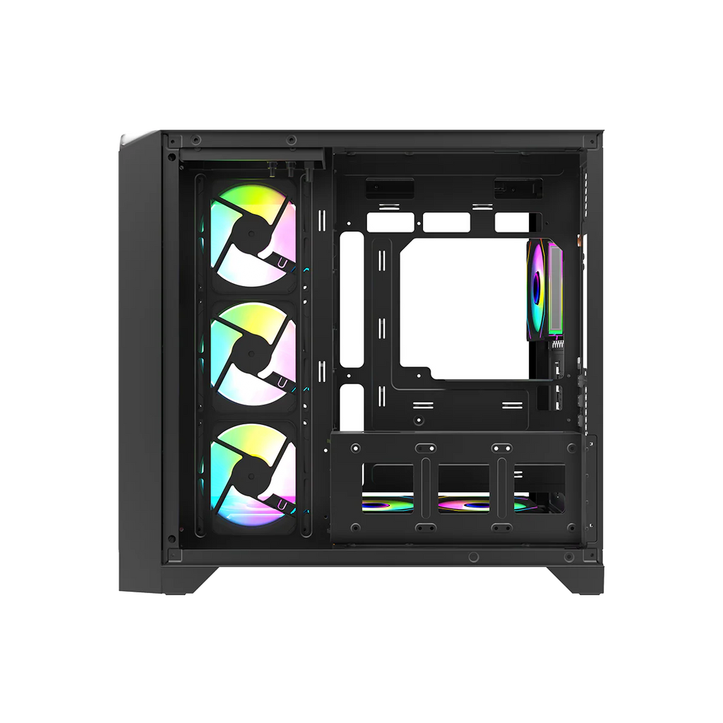 Twisted Minds  ATX Mid Tower Gaming Case Flux Series -  Black (7 ARGB Fans Included) TM-FLUX-B | علبة ألعاب Twisted Minds ATX متوسطة الحجم من سلسلة Flux - أسود (تتضمن 7 مراوح ARGB) TM-FLUX-B