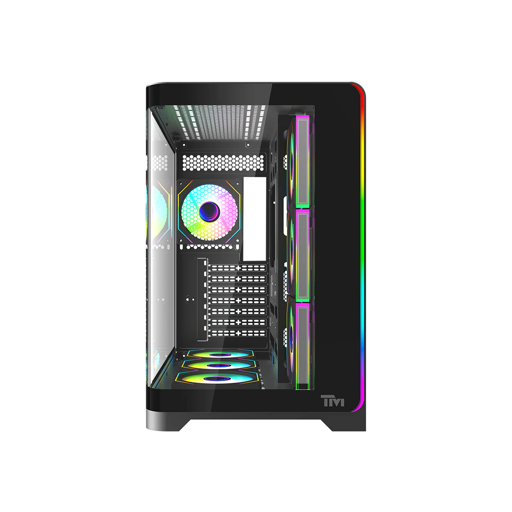 Twisted Minds  ATX Mid Tower Gaming Case Flux Series -  Black (7 ARGB Fans Included) TM-FLUX-B | علبة ألعاب Twisted Minds ATX متوسطة الحجم من سلسلة Flux - أسود (تتضمن 7 مراوح ARGB) TM-FLUX-B