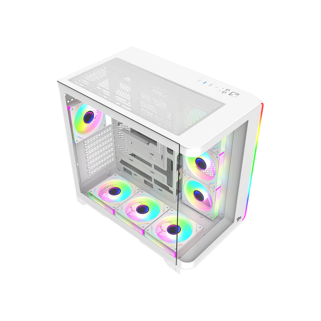 Twisted Minds  ATX Mid Tower Gaming Case Flux Series -  White(7 ARGB Fans Included) TM-FLUX-W | علبة ألعاب Twisted Minds ATX متوسطة الحجم من سلسلة Flux - أبيض (تتضمن 7 مراوح ARGB) TM-FLUX-W |