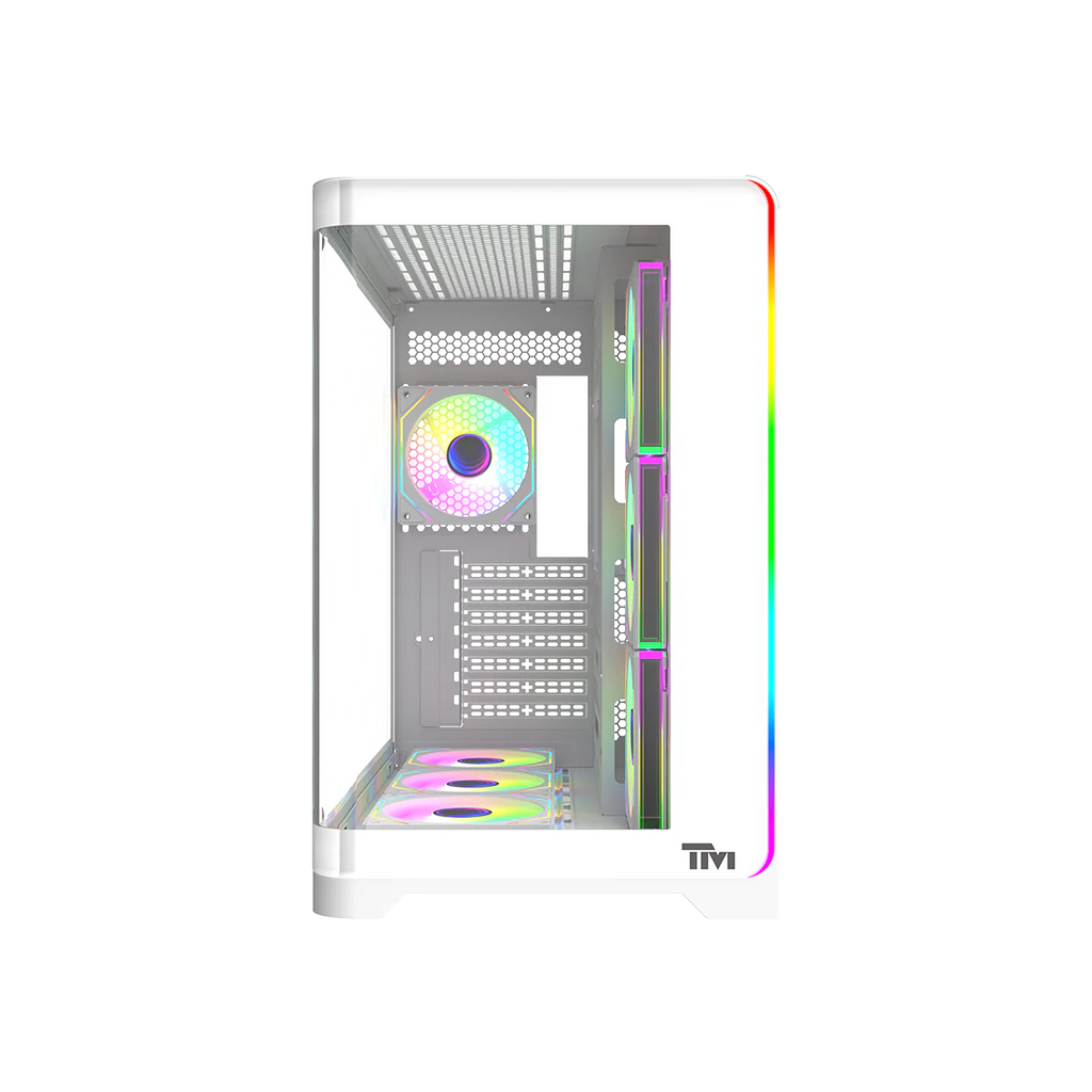 Twisted Minds  ATX Mid Tower Gaming Case Flux Series -  White(7 ARGB Fans Included) TM-FLUX-W | علبة ألعاب Twisted Minds ATX متوسطة الحجم من سلسلة Flux - أبيض (تتضمن 7 مراوح ARGB) TM-FLUX-W |
