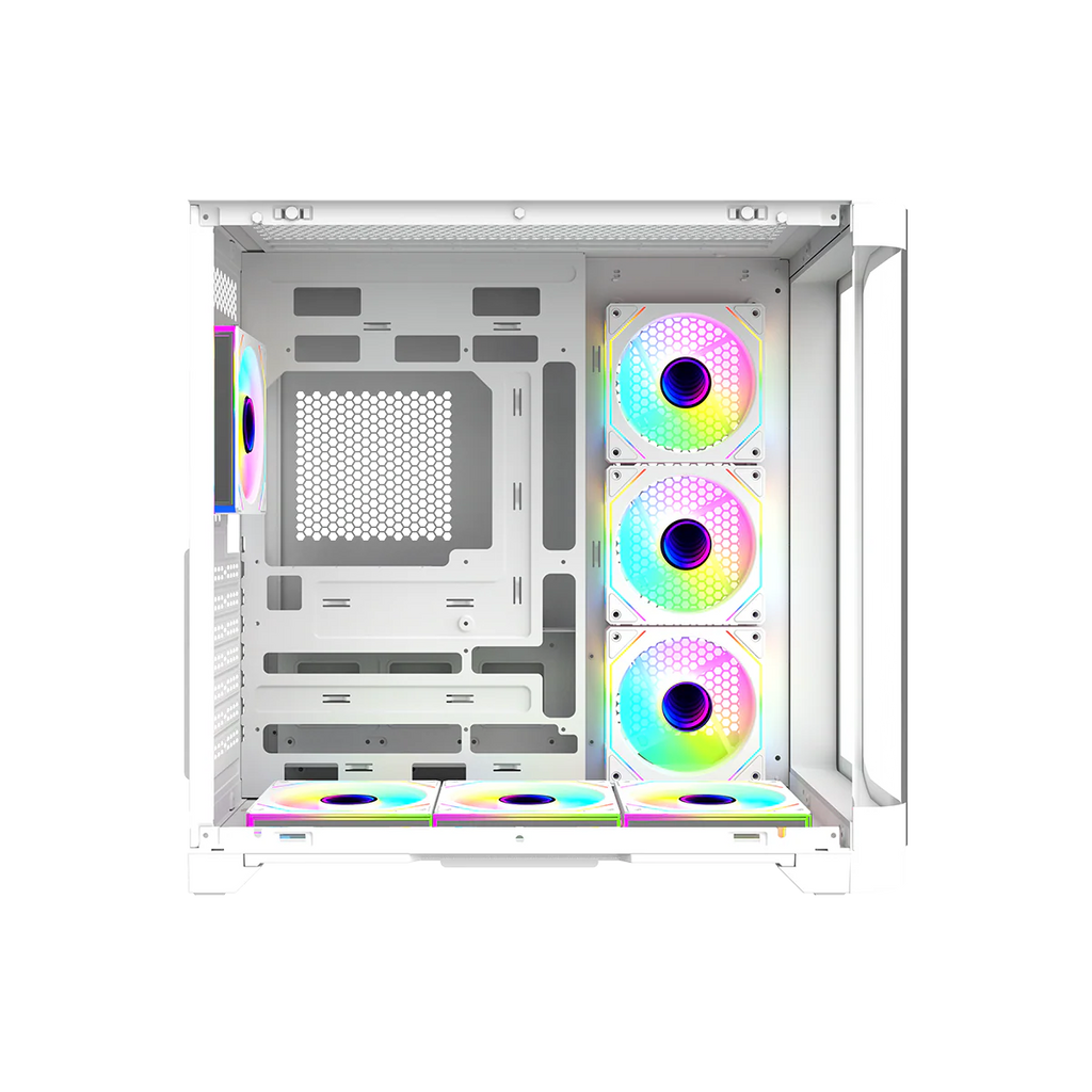 Twisted Minds  ATX Mid Tower Gaming Case Flux Series -  White(7 ARGB Fans Included) TM-FLUX-W | علبة ألعاب Twisted Minds ATX متوسطة الحجم من سلسلة Flux - أبيض (تتضمن 7 مراوح ARGB) TM-FLUX-W |