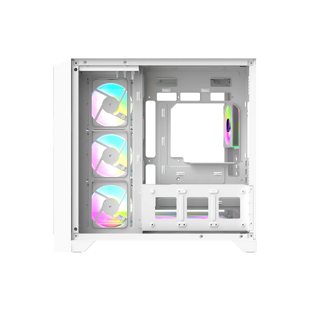 Twisted Minds  ATX Mid Tower Gaming Case Flux Series -  White(7 ARGB Fans Included) TM-FLUX-W | علبة ألعاب Twisted Minds ATX متوسطة الحجم من سلسلة Flux - أبيض (تتضمن 7 مراوح ARGB) TM-FLUX-W |